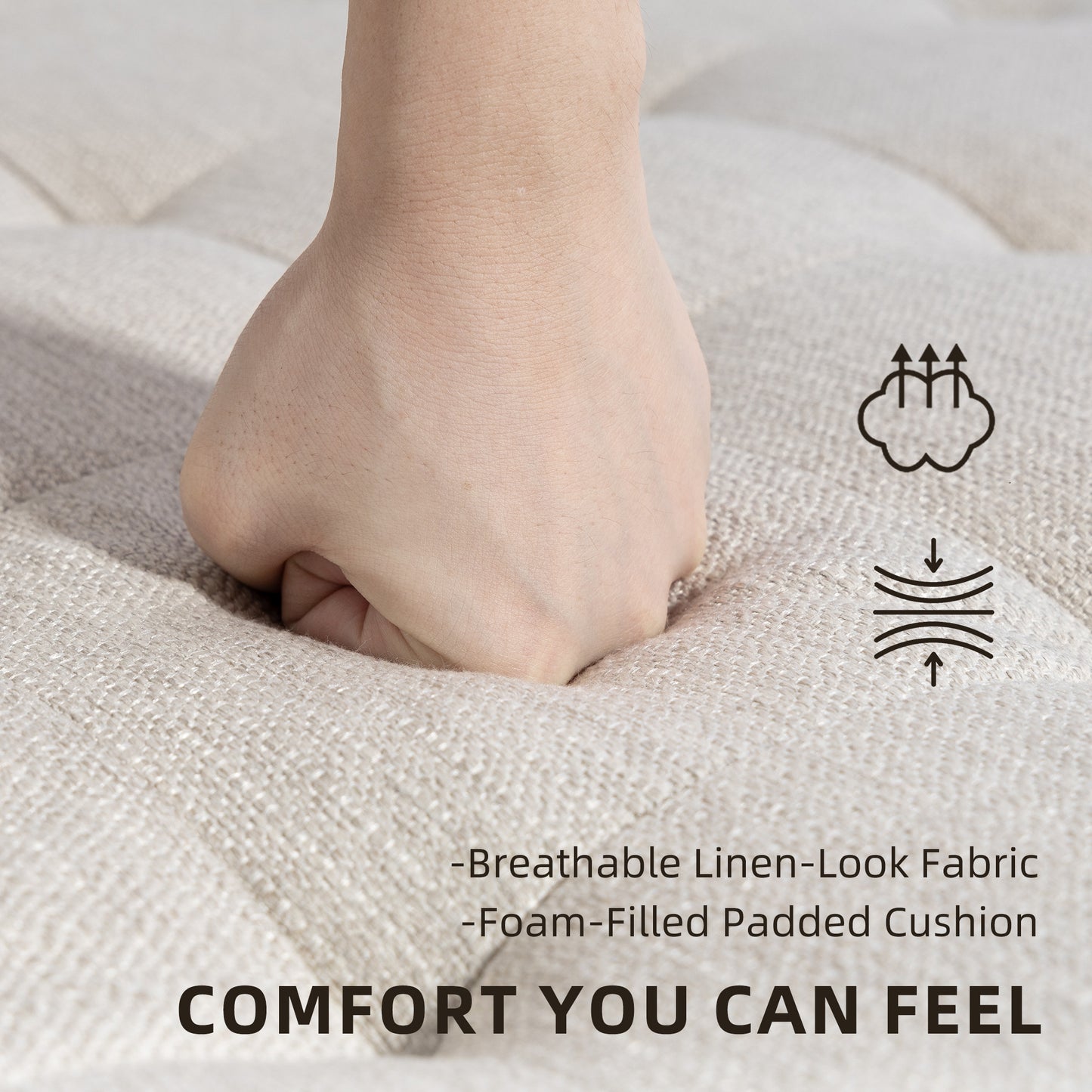 HOMCOM Square Ottoman Coffee Table with Storage, Beige Linen Tufted