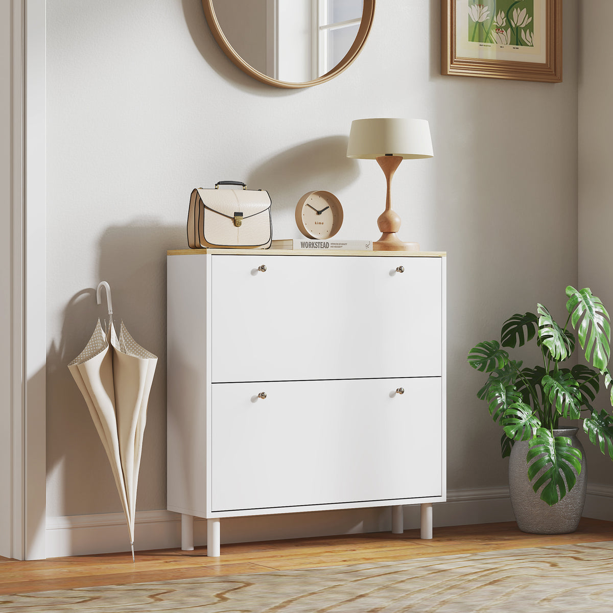 Shoe Cabinet with 2 Drawers and Adjustable Shelves – 32"W x 34"H