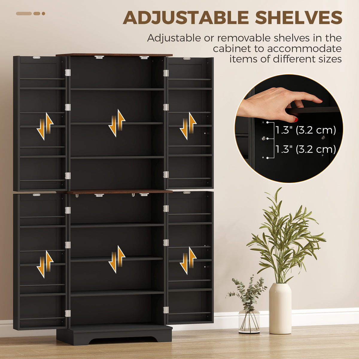 Kitchen Pantry Cabinet with Door Shelves and 8 Shelves – 24"W x 65"H