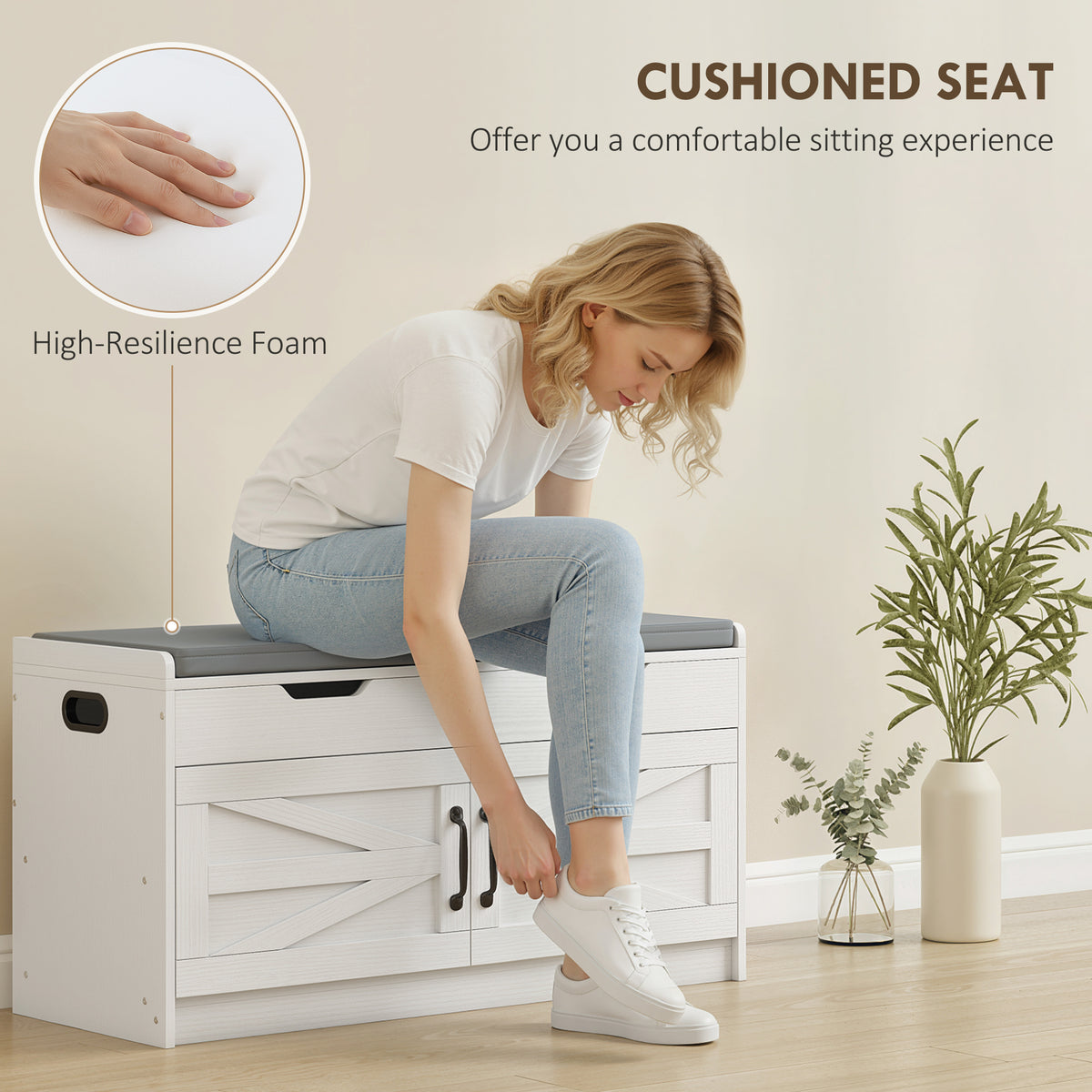 Entryway Shoe Storage Bench with 2-Tier Cabinet – 39"W x 20"H