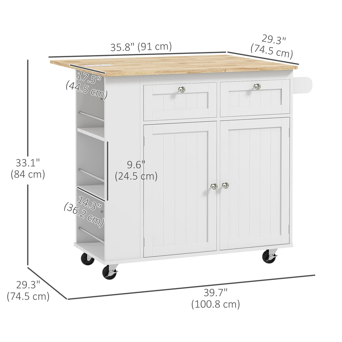 Kitchen Island with Power Outlet and Drop Leaf – 40"W x 33"H