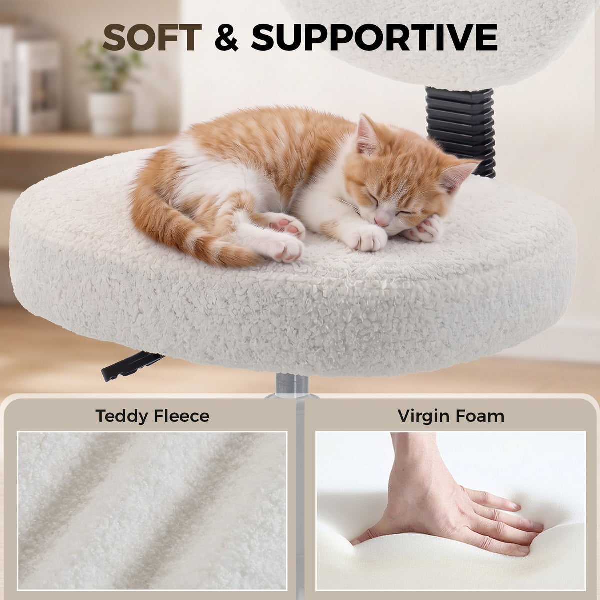 Ergonomic Cross Legged Office Chair with Removable Footrest, Cream