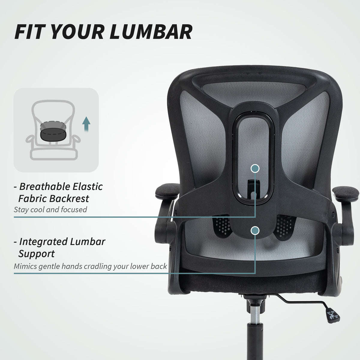 Ergonomic Office Chair, Swivel Desk Chair with Adjustable Lumbar Support and Height, Black
