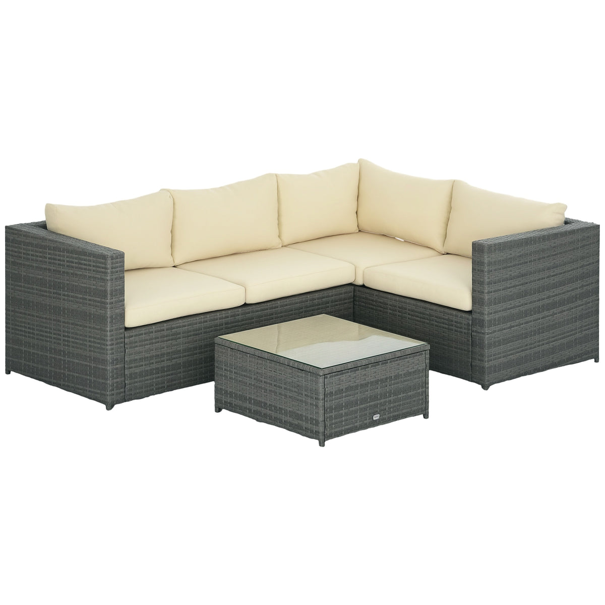 3 Pieces Rattan Wicker Outdoor Conversation Furniture Set w/ Loveseats Coffee Table Cushions for Garden, Patio