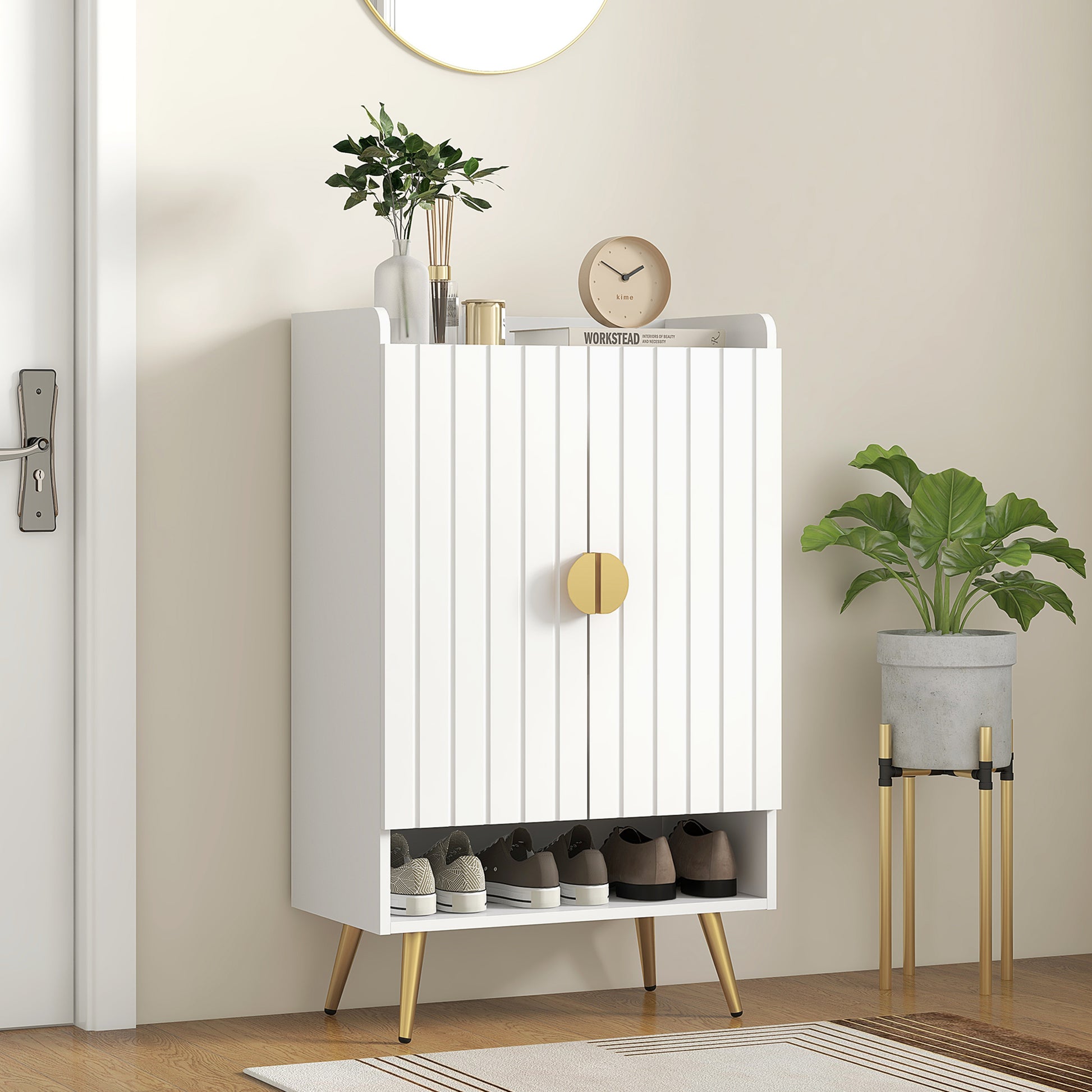 HOMCOM Narrow Entryway Shoe Cabinet, Adjustable Shelves, Open Storage, Holds 15 Pairs, White