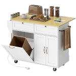 HOMCOM Kitchen Island Cart Charging Station Drop Leaf Black