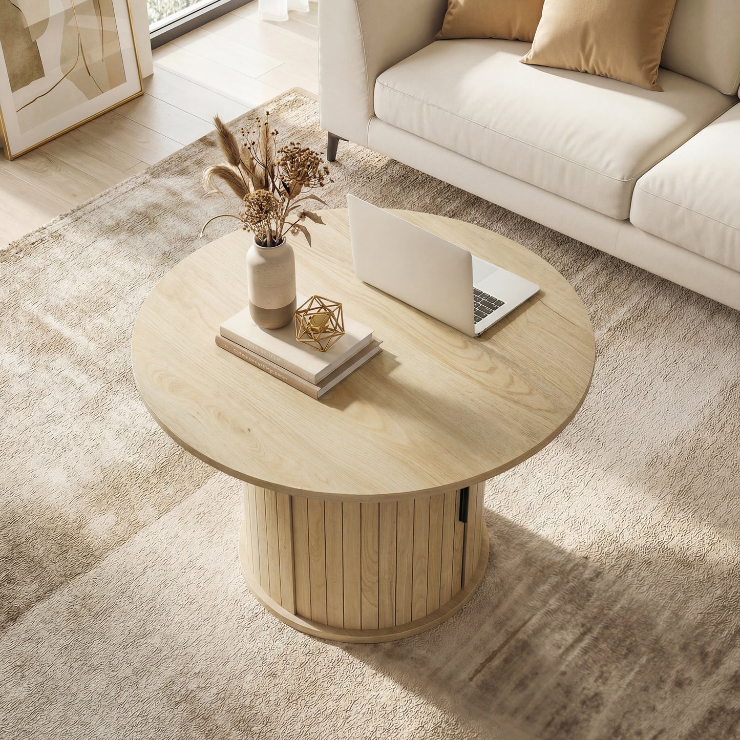 HOMCOM Round Coffee Table 31.5" Natural Wood