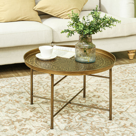 HOMCOM Vintage Gold Coffee Table 24" Round Center – Boho Elegance