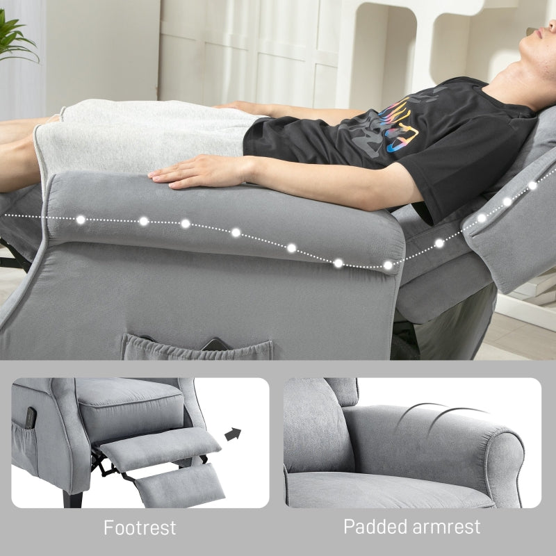 HOMCOM Grey Push Back Recliner with Vibration Massage and Footrest
