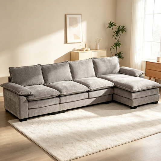 120.5" Chenille L-Shaped Sofa with Chaise Lounge