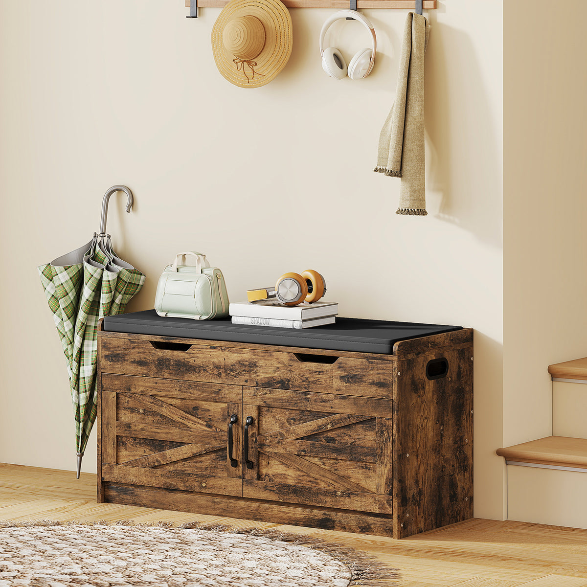 Entryway Shoe Storage Bench with 2-Tier Cabinet – 39"W x 20"H
