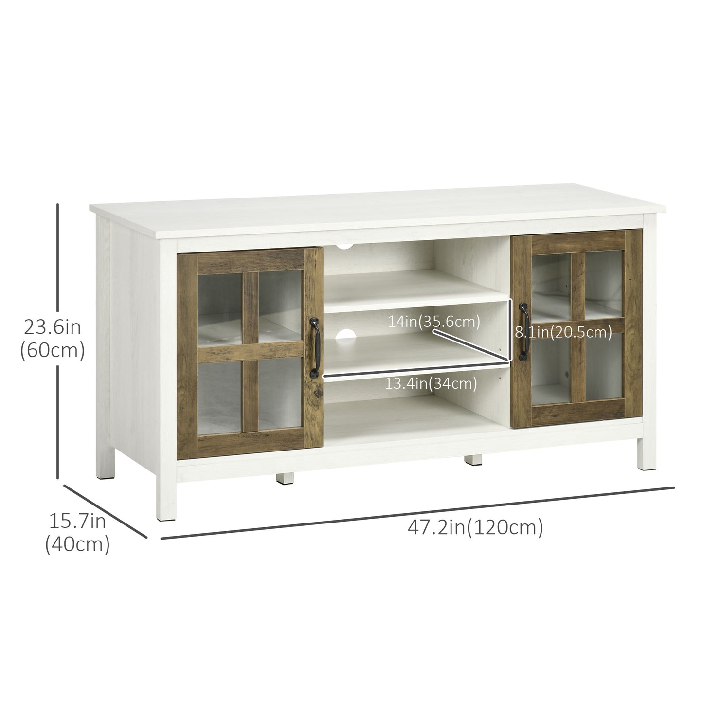 HOMCOM Modern Farmhouse TV Stand Cabinet for 55-inch TVs with Storage, White