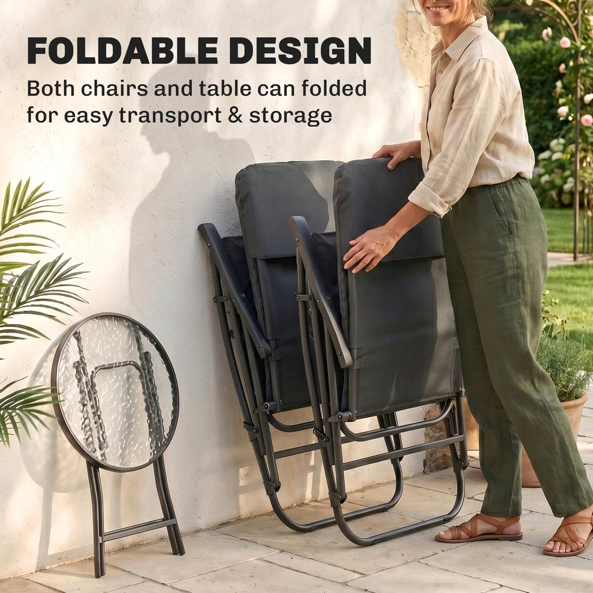 3-Piece Outdoor Foldable Rocking Chair Set