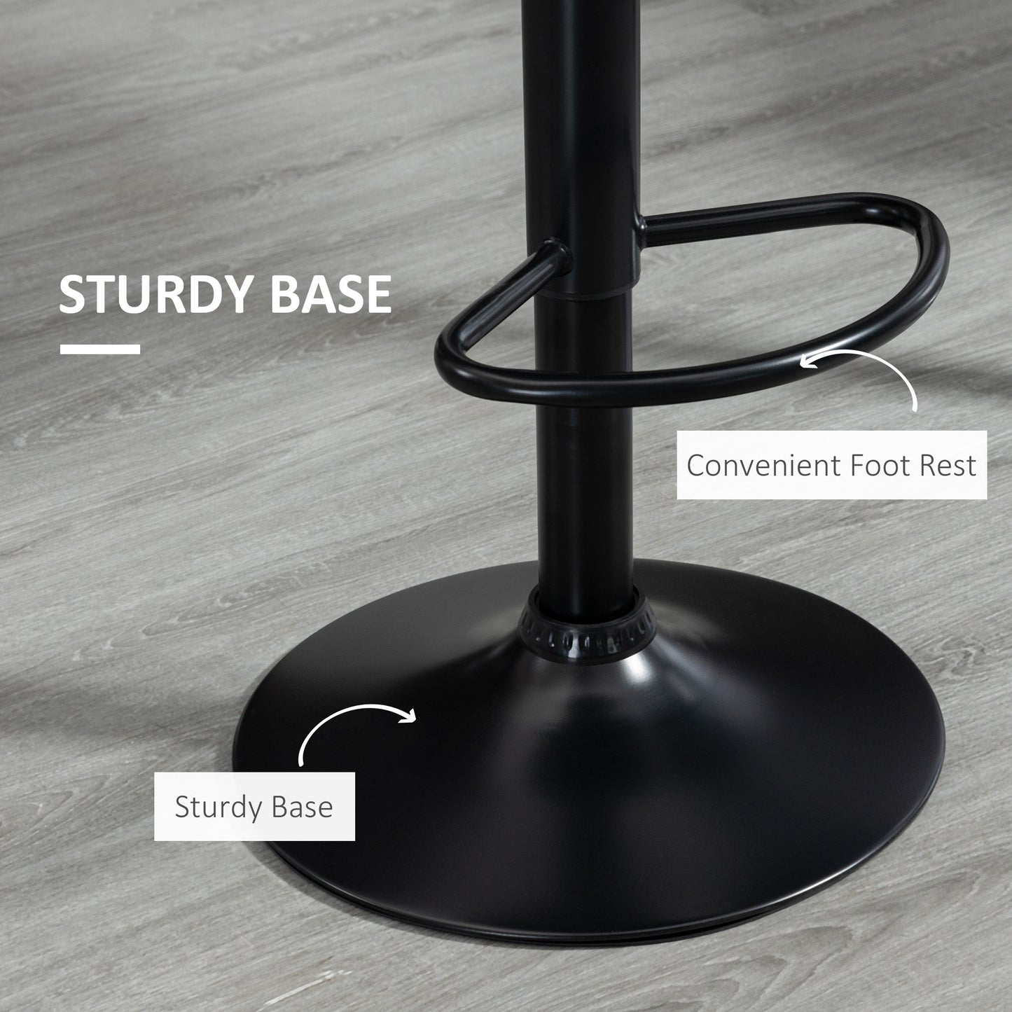 Set of 2 Adjustable Height Swivel Bar Stools, Linen Fabric, Backrest, Footrest, Black