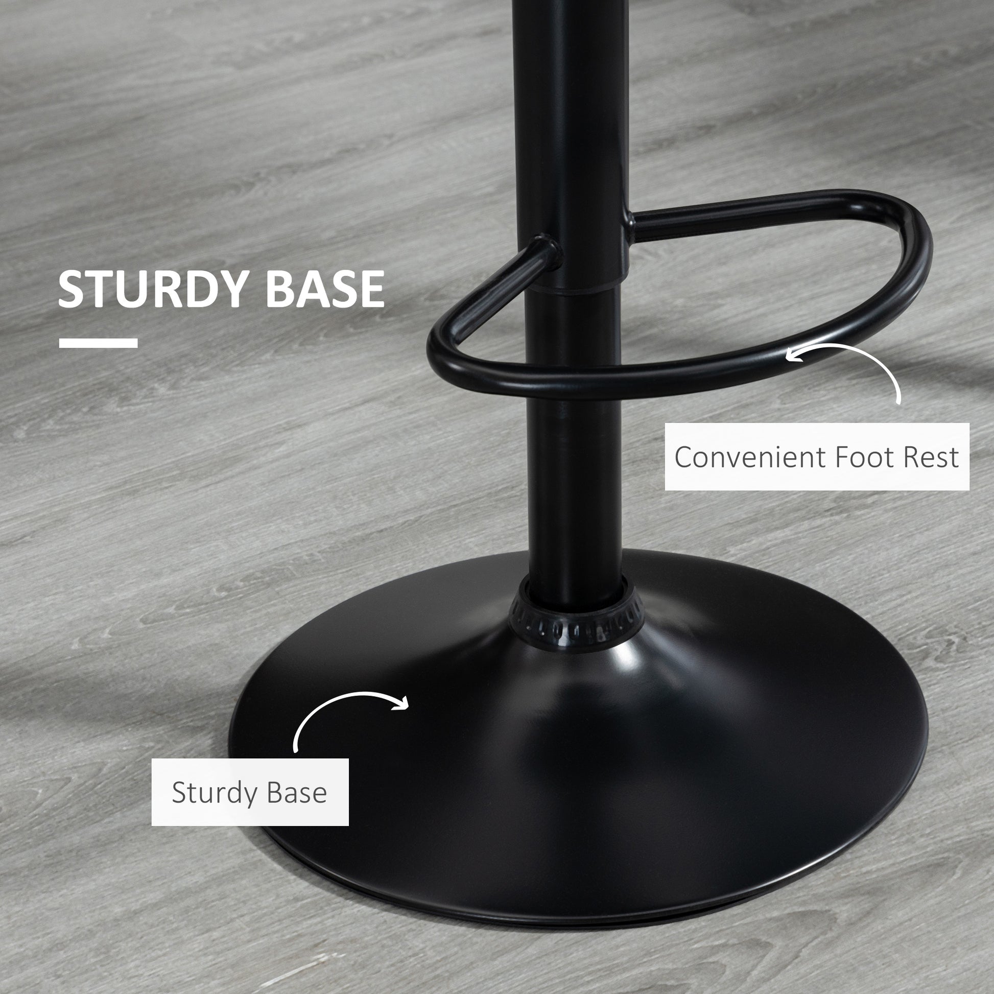 Set of 2 Adjustable Height Swivel Bar Stools, Linen Fabric, Backrest, Footrest, Black