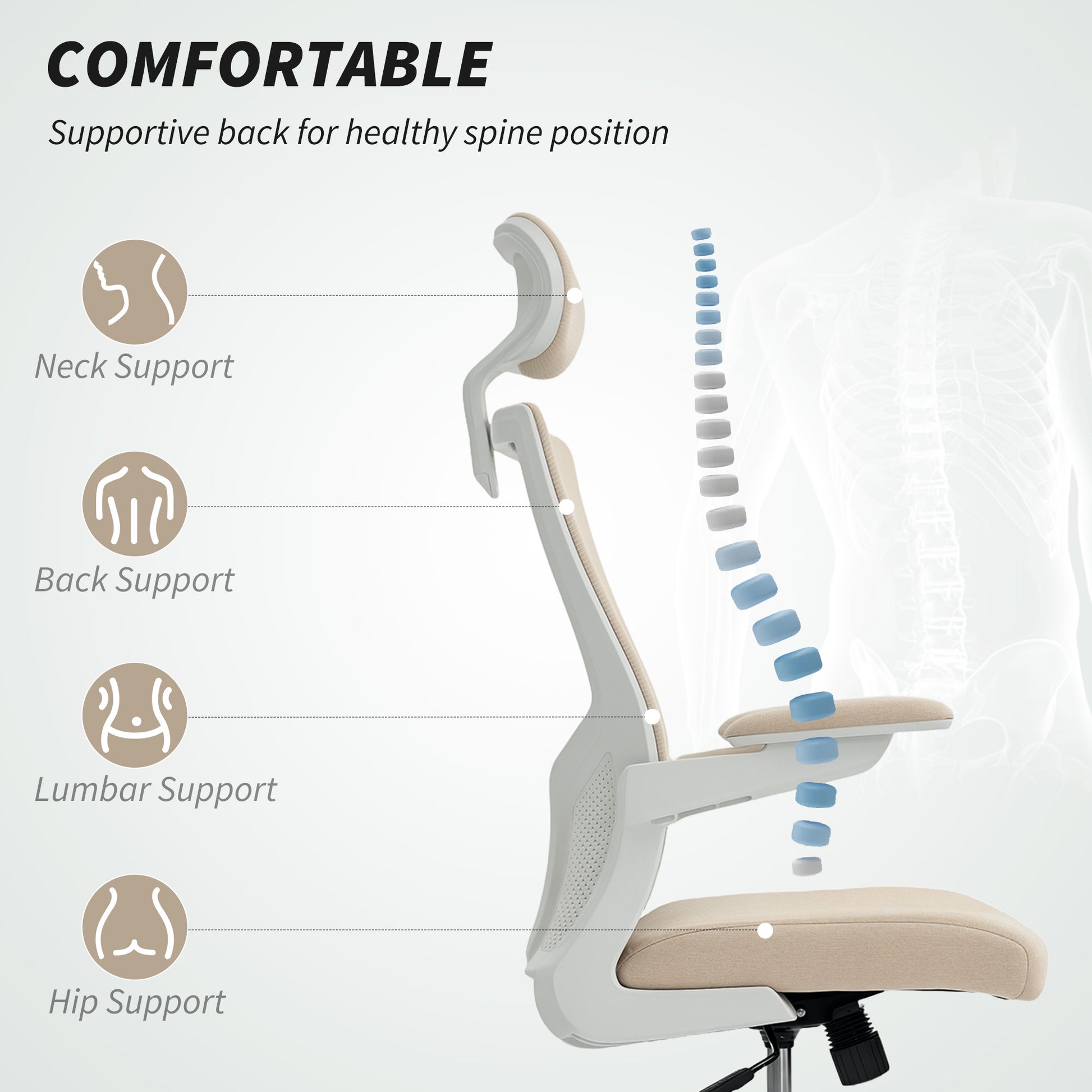 HOMCOM Ergonomic Swivel Desk Chair with Adjustable Lumbar Support & Flip-up Armrests