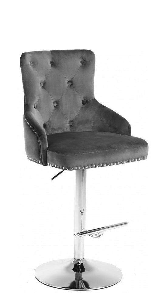 Plush Velvet Nailhead Swivel Bar Stool