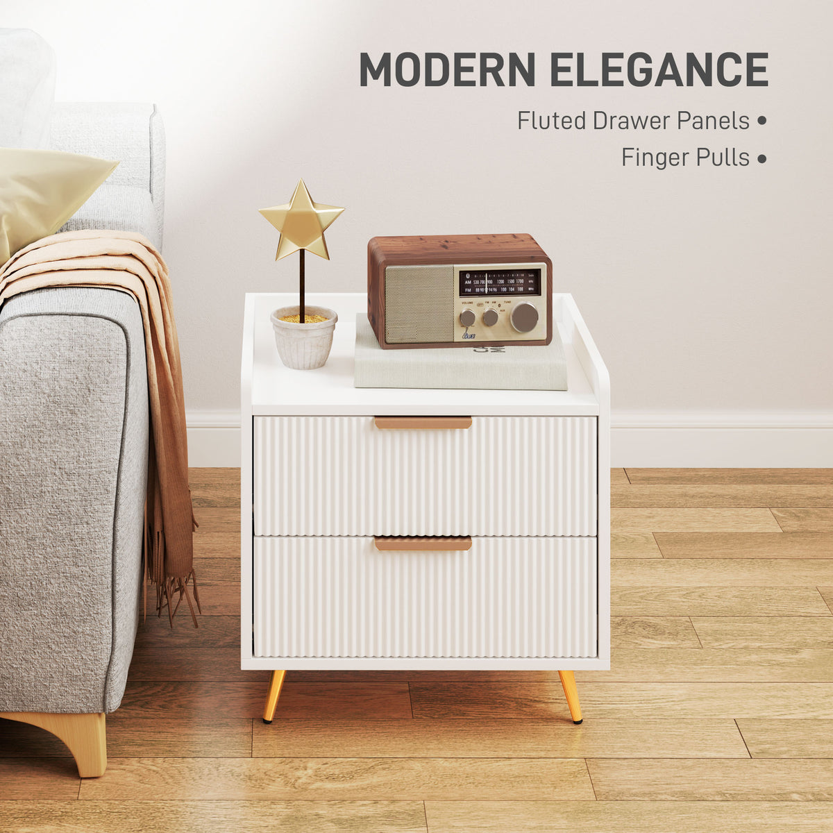 2-Drawer Nightstand with Metal Legs – 20"W x 20"H