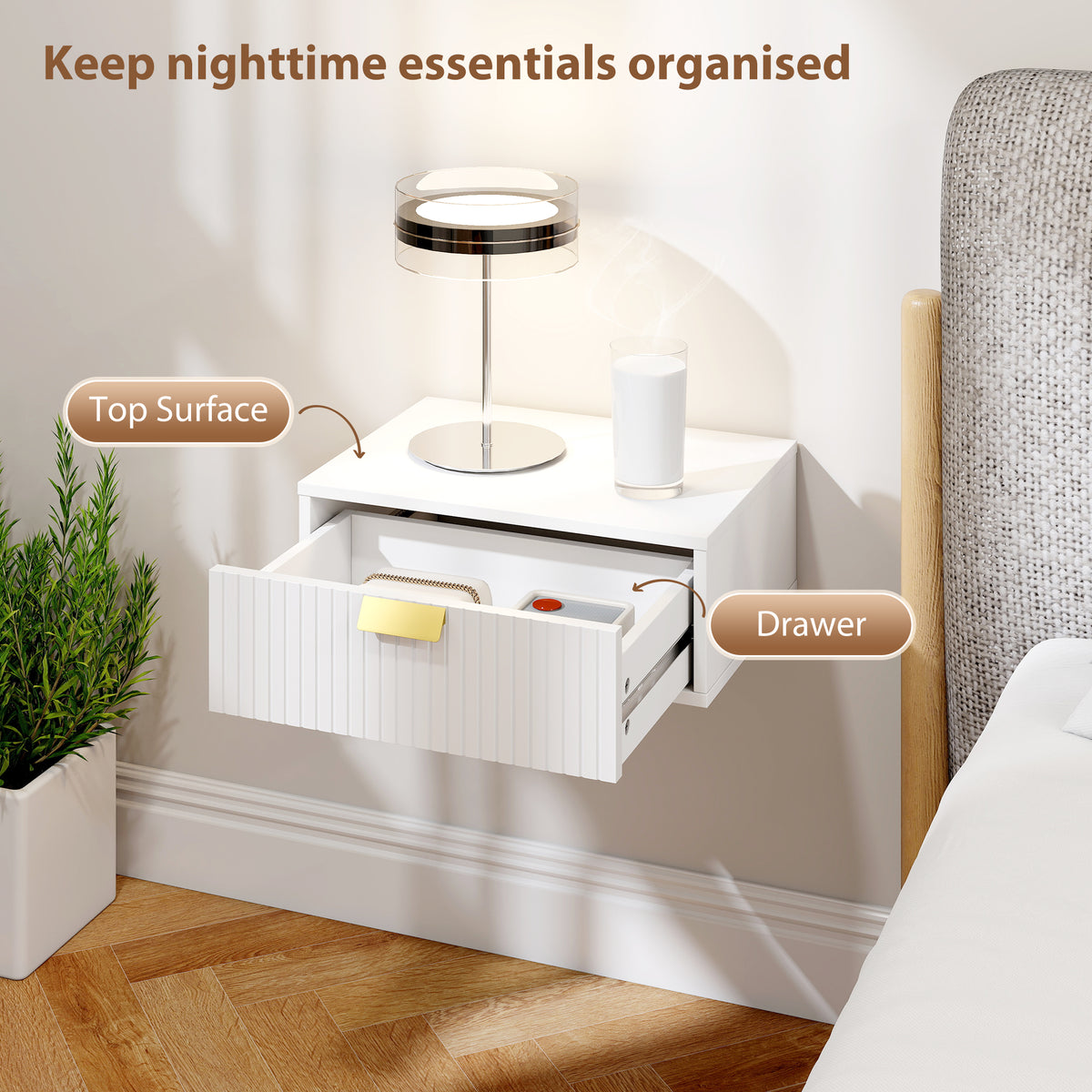 Floating Nightstands with Wave Drawer, Set of 2 – 16"W x 6"H