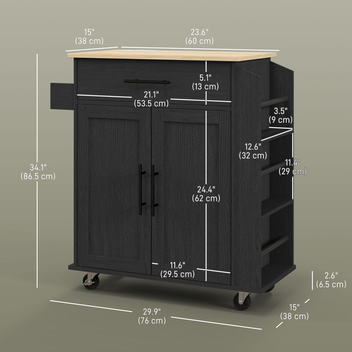 Rolling Island with Wheels – 30"W x 34"H