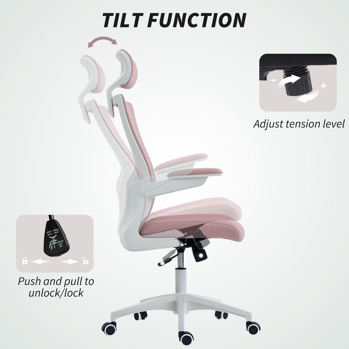 Ergonomic Office Chair, Swivel Desk Chair with Adjustable Lumbar Support, Pink
