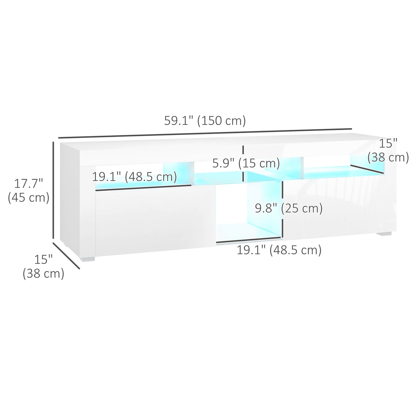 HOMCOM Modern White TV Stand with LED Lights, Storage, Open Compartments