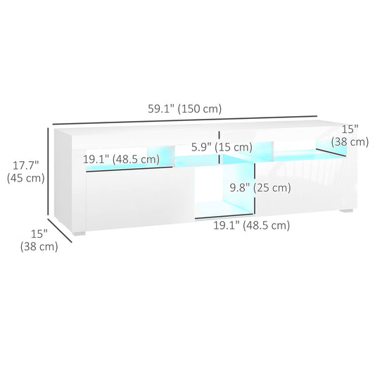 HOMCOM Modern White TV Stand with LED Lights, Storage, Open Compartments