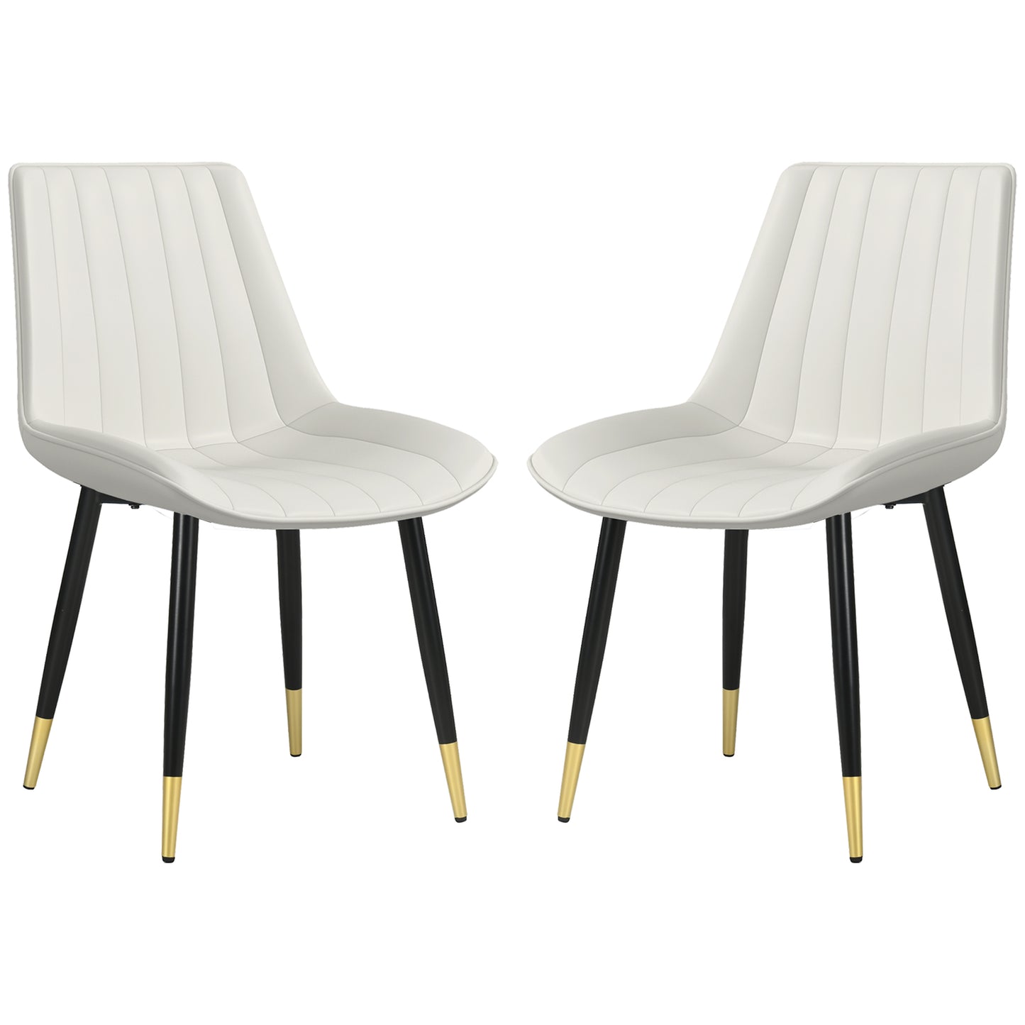 Dining Chairs Set of 2, Modern Kitchen Chair with PU Leather Upholstery and Steel Legs for Living Room, Bedroom, Cream