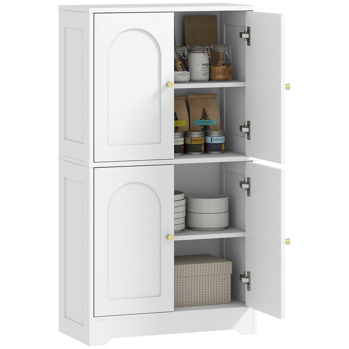 Kitchen Pantry Cabinet with 4 Arched Doors and 2 Adjustable Shelves – 24"W x 43"H