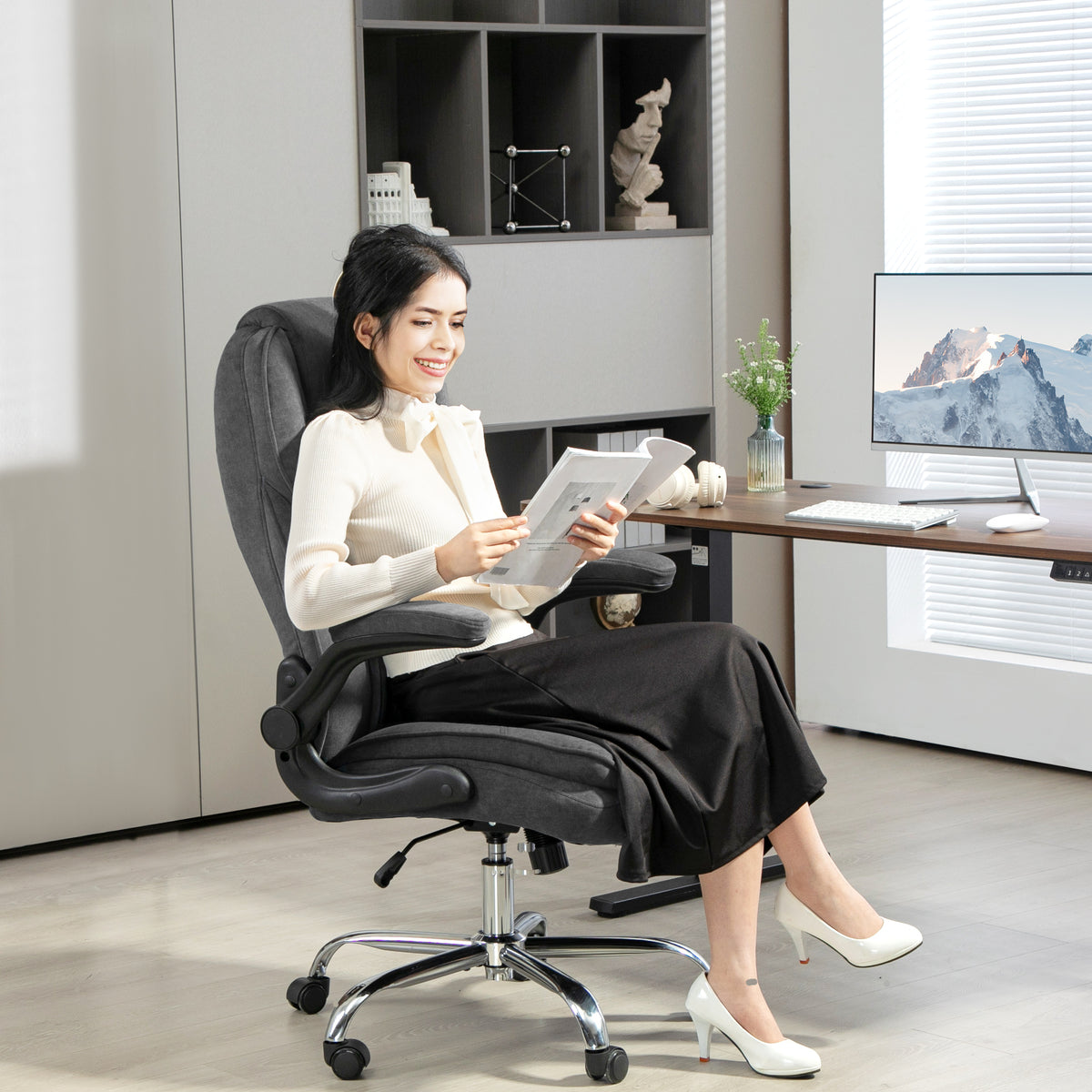 Executive Office Chair, Desk Chair with Flip-up Armrest, Dark Grey