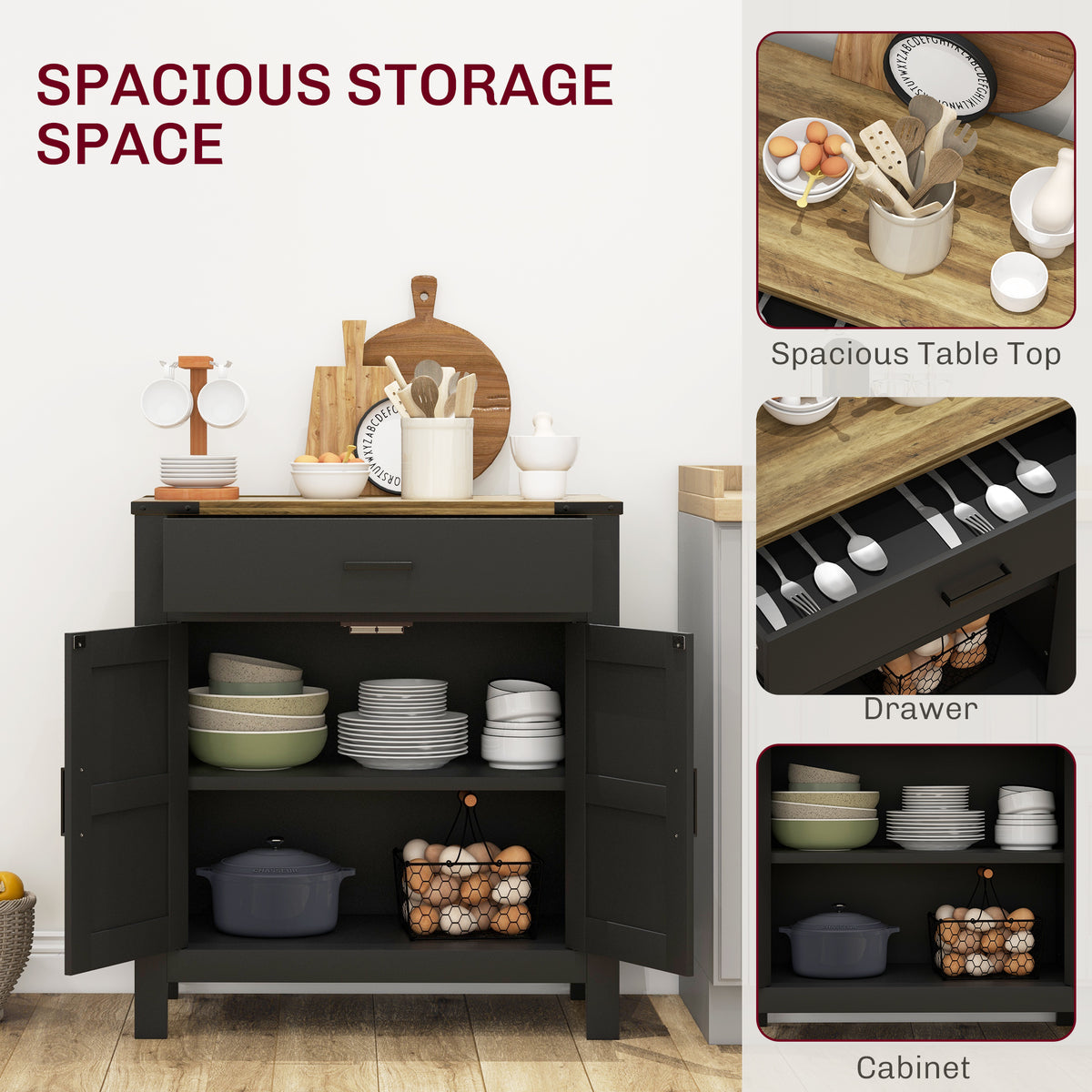 Farmhouse Kitchen Storage Cabinet with Drawer and Shelf – 31"W x 33"H