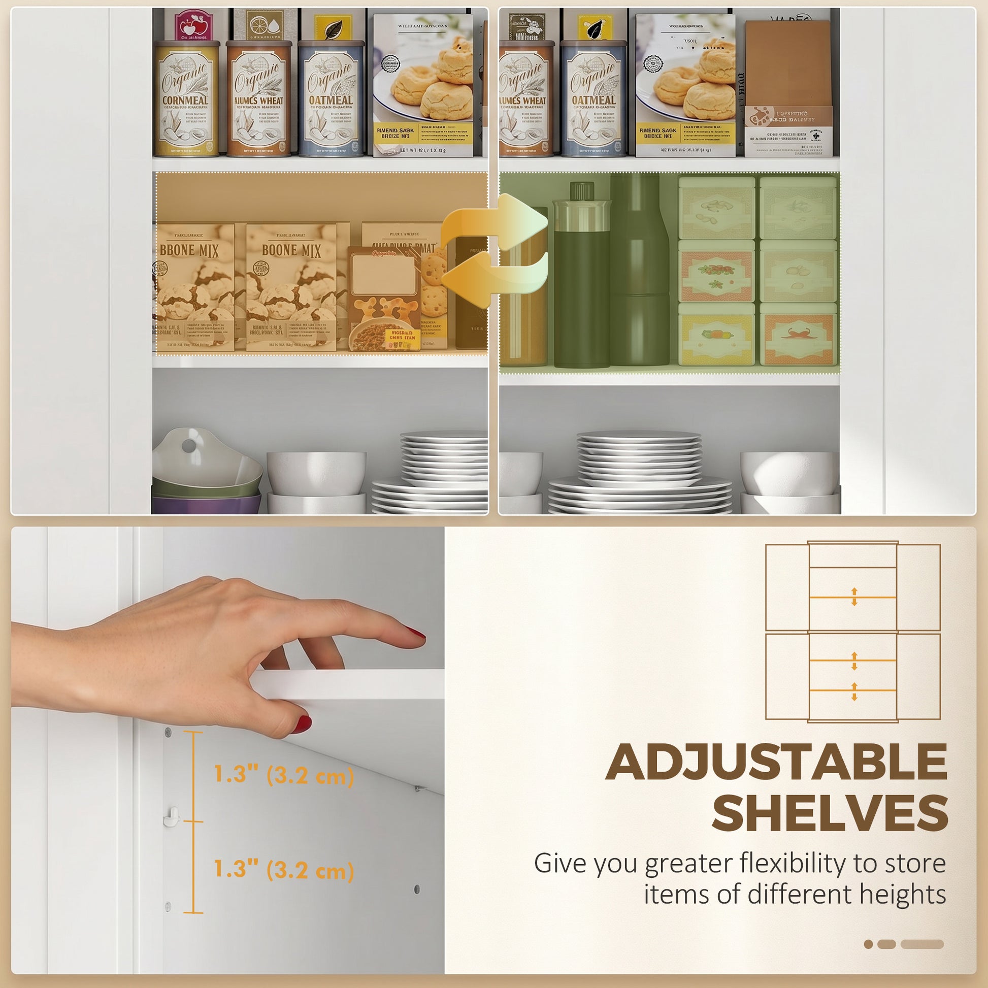 HOMCOM 72" Kitchen Pantry, Freestanding Storage Cabinet with Drawer, Doors, White