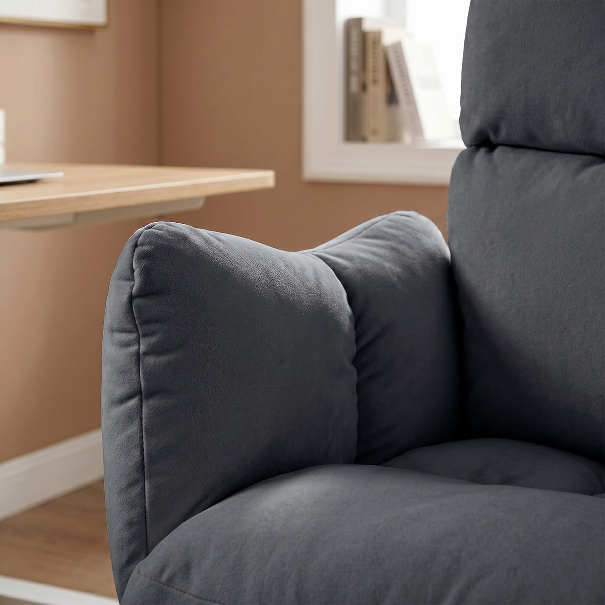 Office Chair with Footrest, Ergonomic Reclining Computer Gaming Chair with Snow Flannel Fabric, Dark Grey