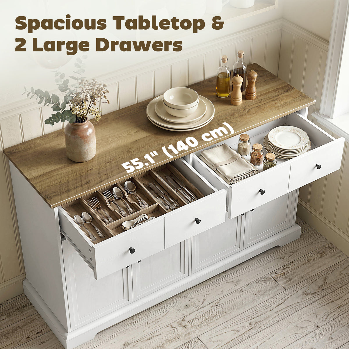 Farmhouse Kitchen Cabinet with Soft-Close Doors – 55"W x 31"H