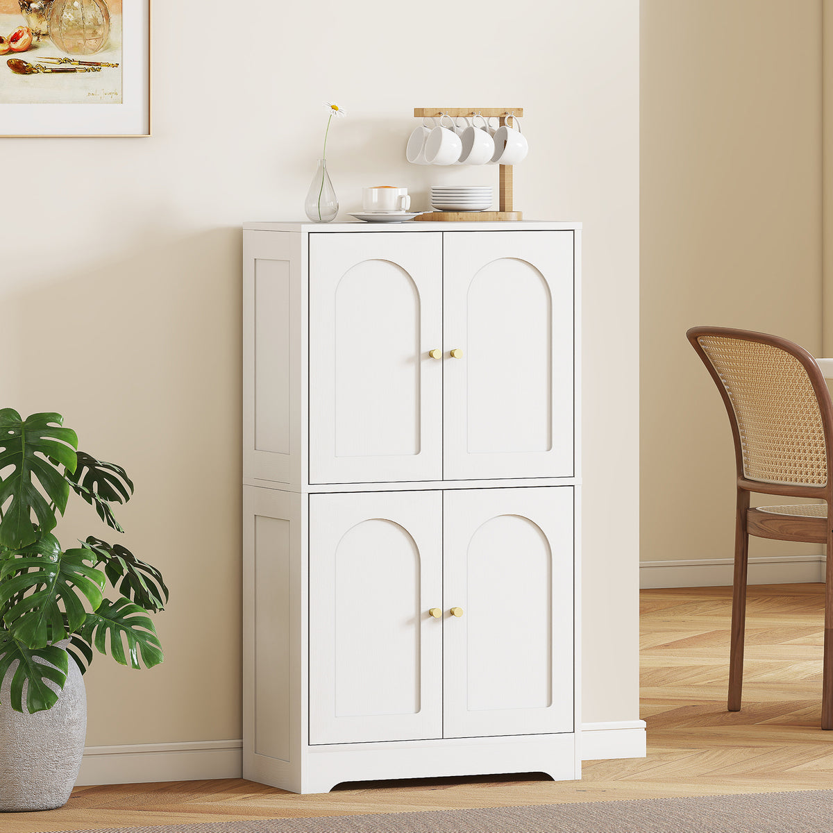 Kitchen Pantry Cabinet with 4 Arched Doors and 2 Adjustable Shelves – 24"W x 43"H