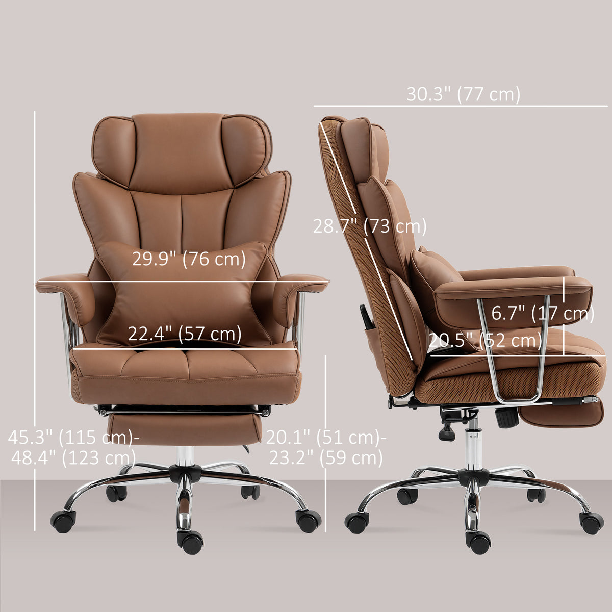 400LBS Massage Office Chair, Executive Office Chair with 6-Point Vibration, Brown