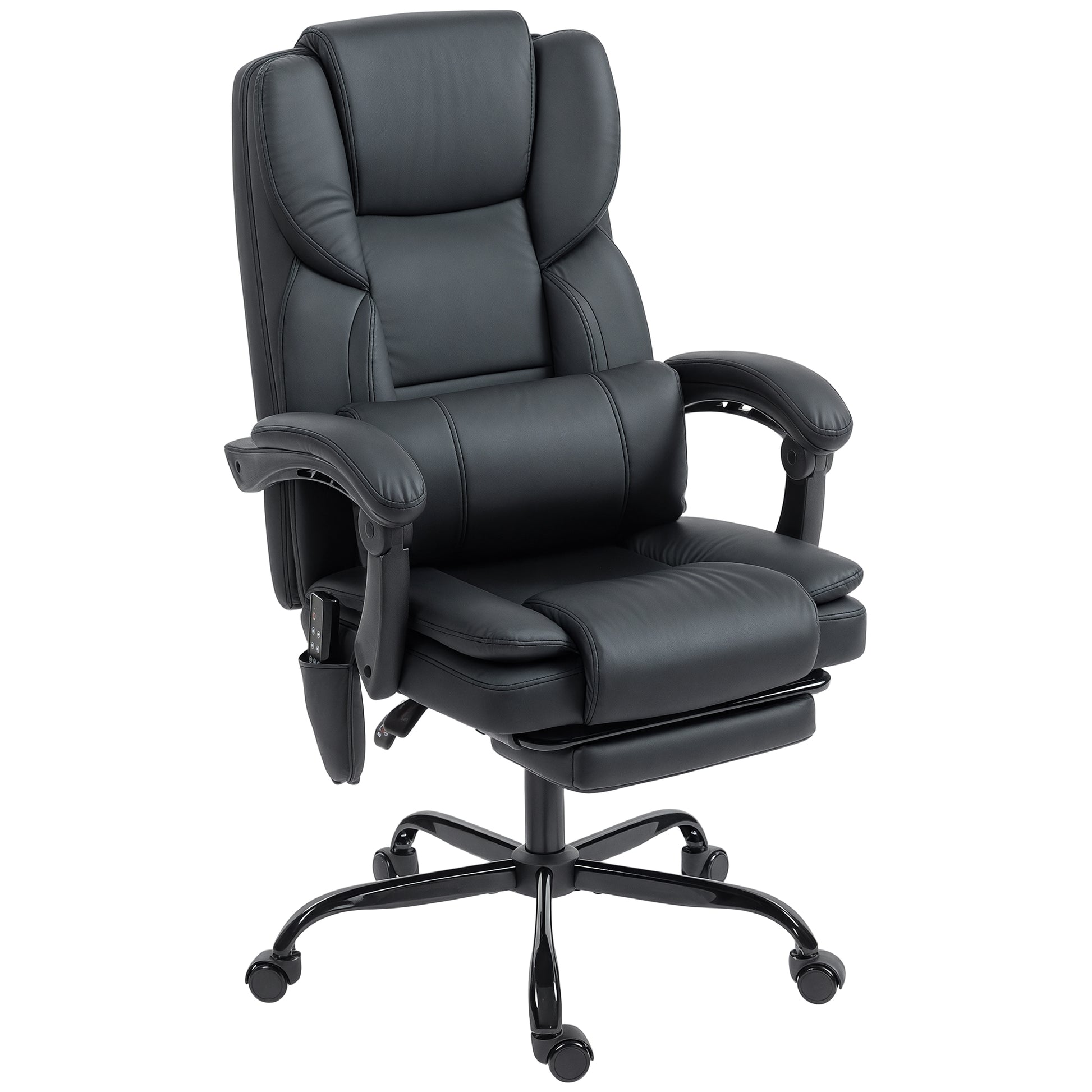 HOMCOM Ergonomic Massage Office Chair with Reclining Footrest, Lumbar Support, Black