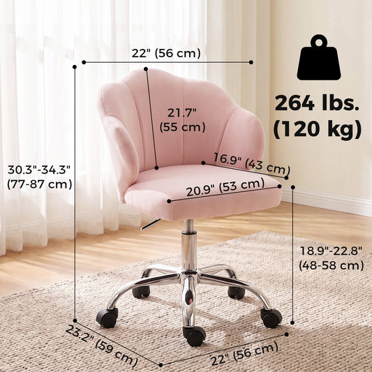 Task Desk Chair, Petal Office Chair with Swivel Wheels with Wide Seat, Velvet, Pink