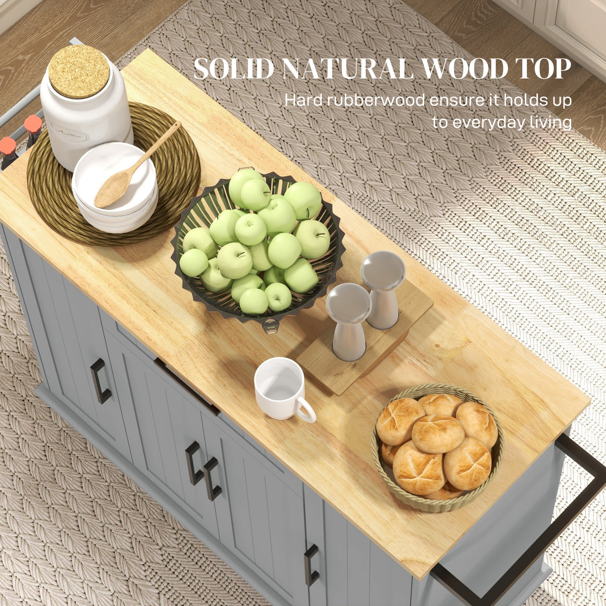 Modern Rolling Kitchen Island Cart with Drawers – 52"W x 36"H