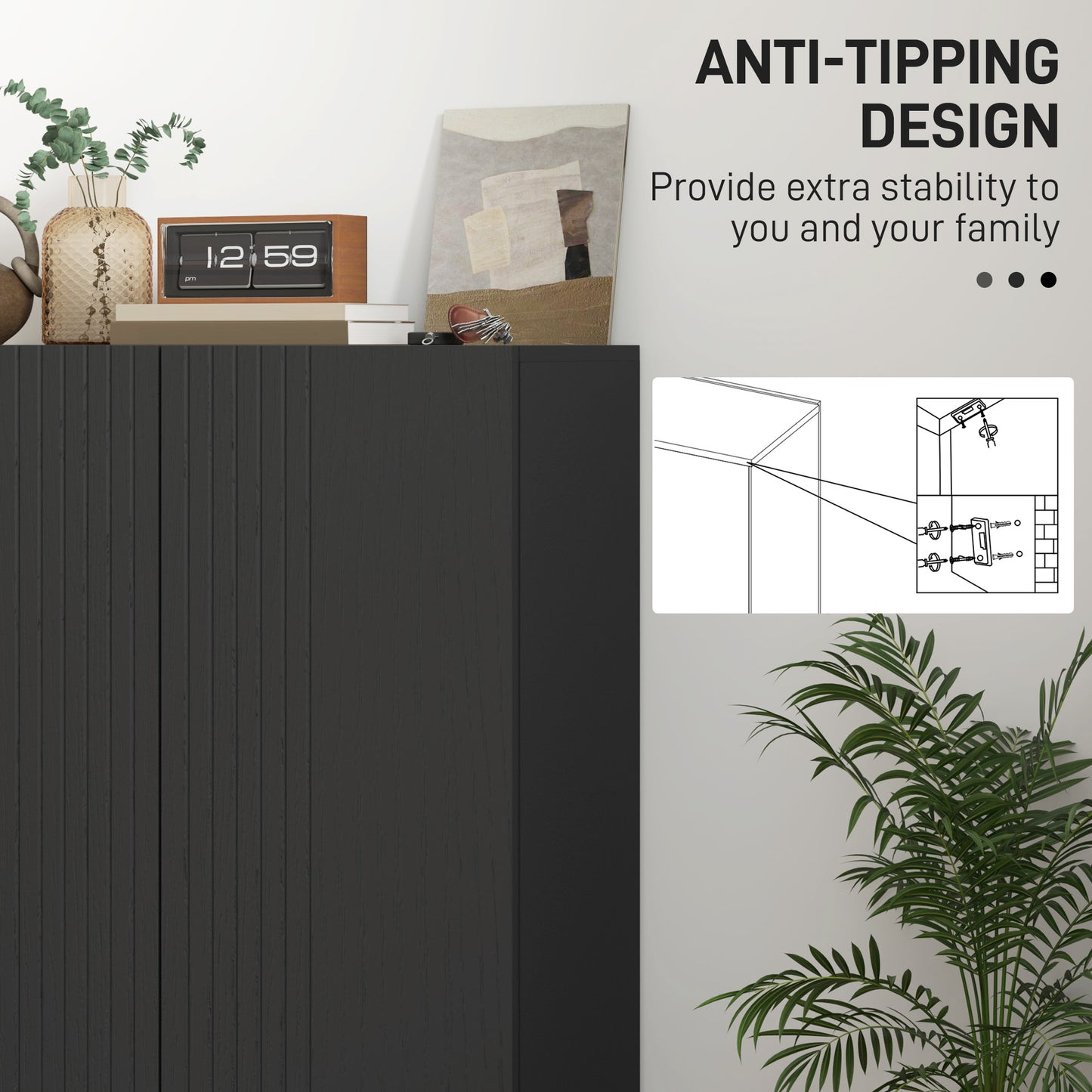 HOMCOM Slim Black Shoe Storage Cabinet with Adjustable Shelves for 15-20 Pairs