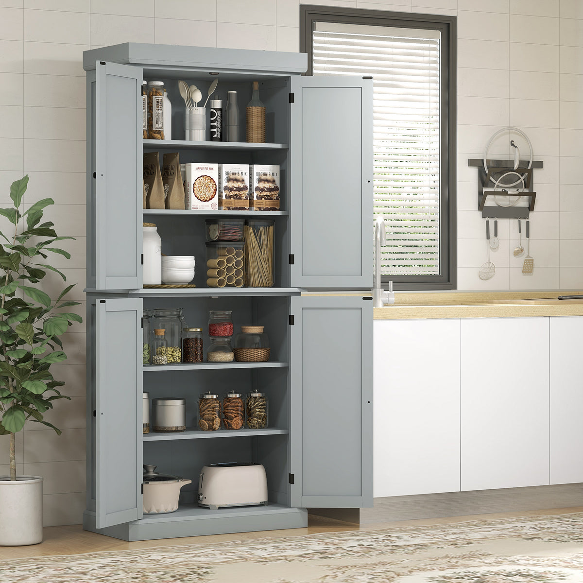 Freestanding Kitchen Pantry Cabinet with 4 Doors – 30"W x 73"H