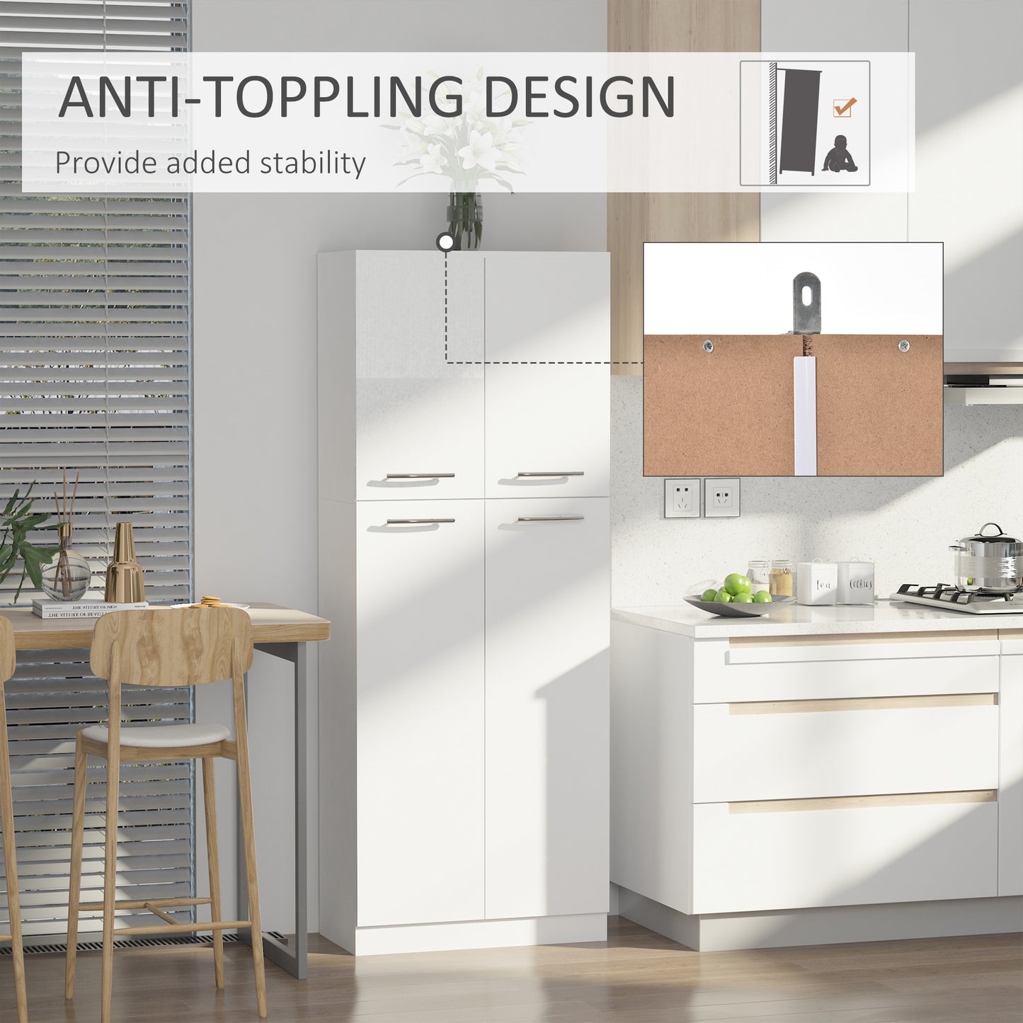 HOMCOM Pantry Cabinet White 61" Tall Freestanding