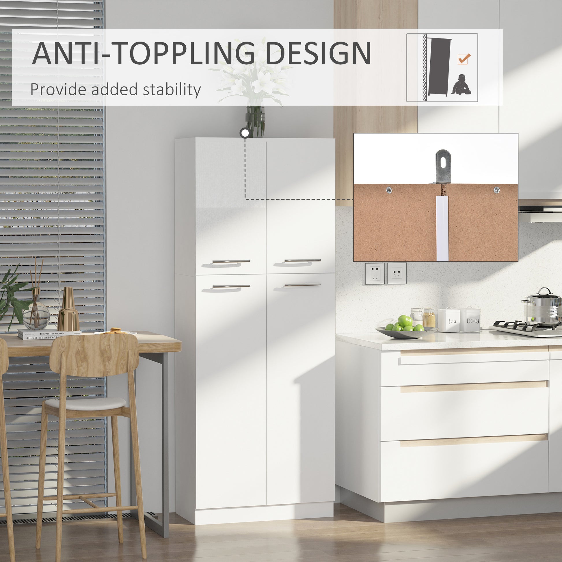 HOMCOM Pantry Cabinet White 61" Tall Freestanding