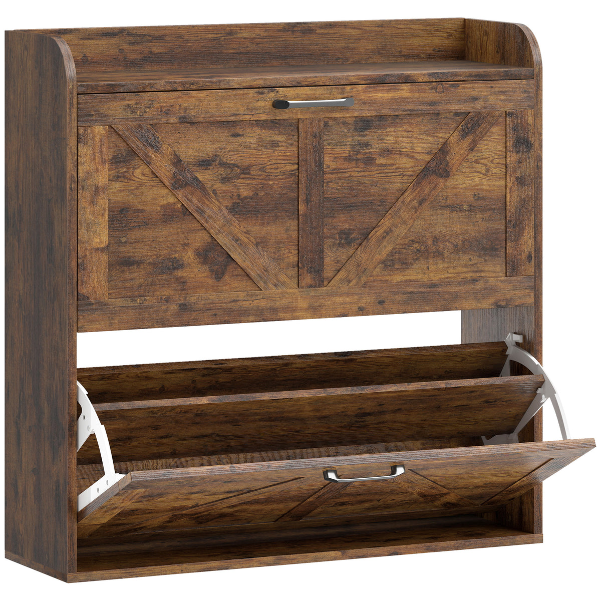 Farmhouse Shoe Cabinet with 2 Flip Drawers – 31"W x 34"H
