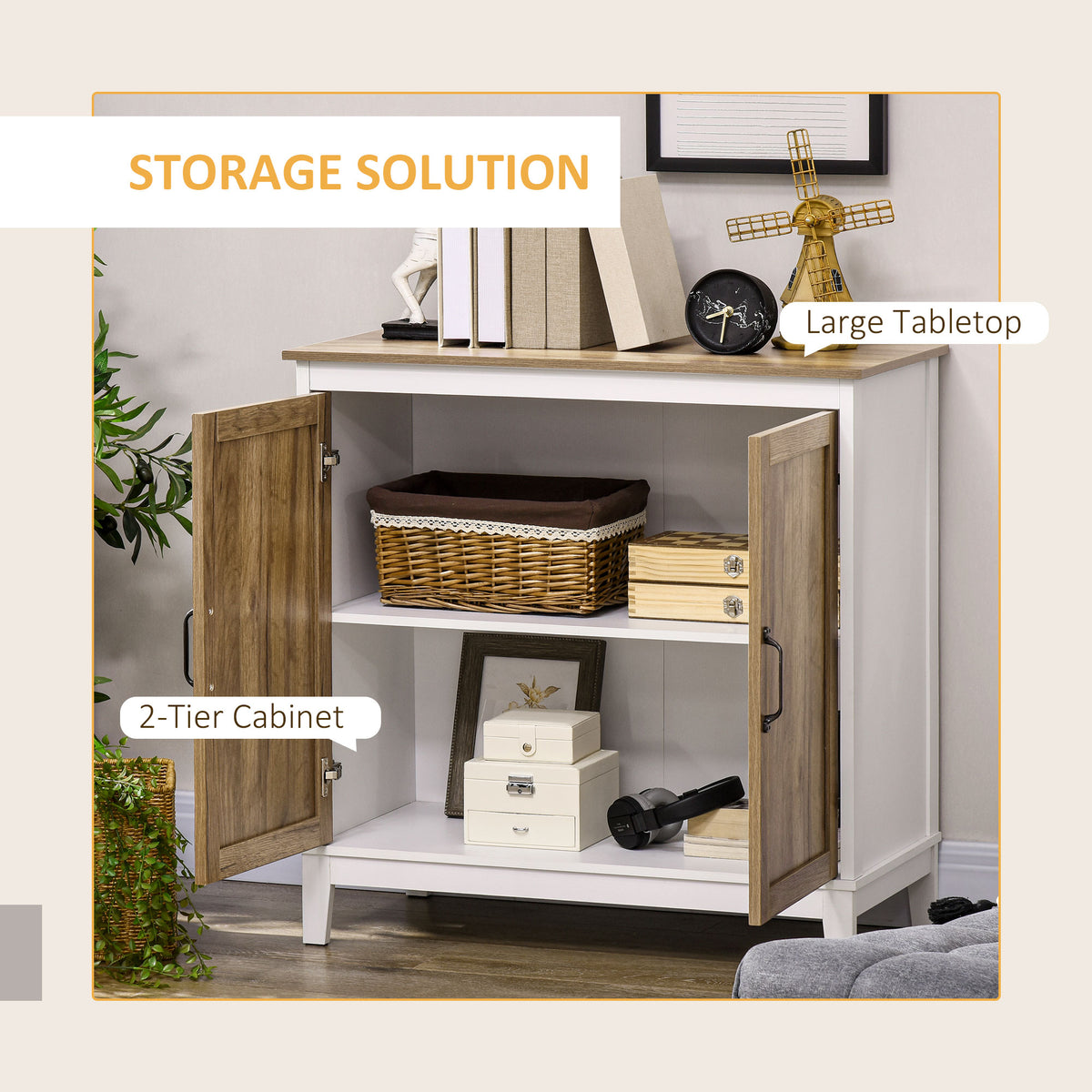 Farmhouse Sideboard with 2 Doors and Shelves – 31"W x 31"H