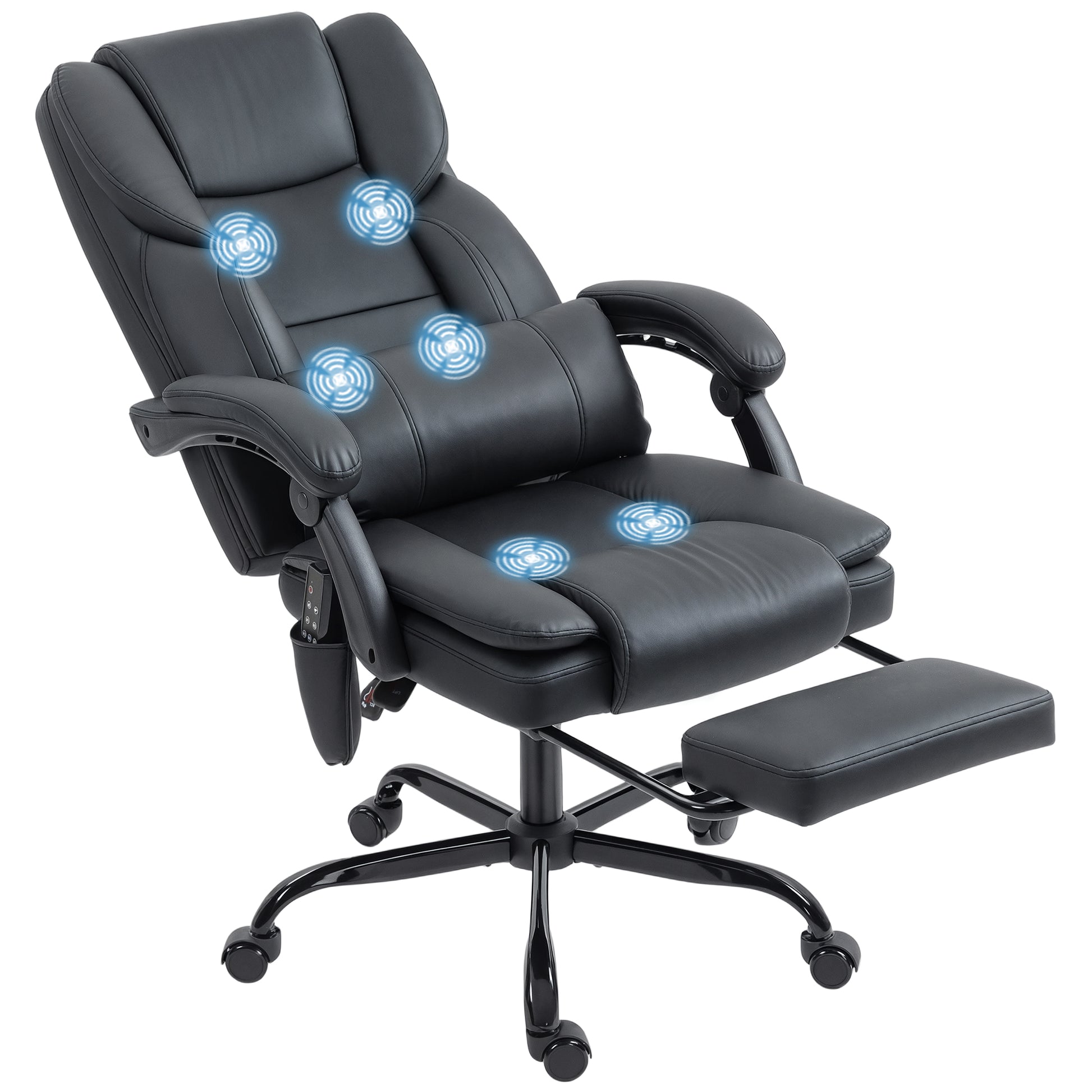 HOMCOM Ergonomic Massage Office Chair with Reclining Footrest, Lumbar Support, Black