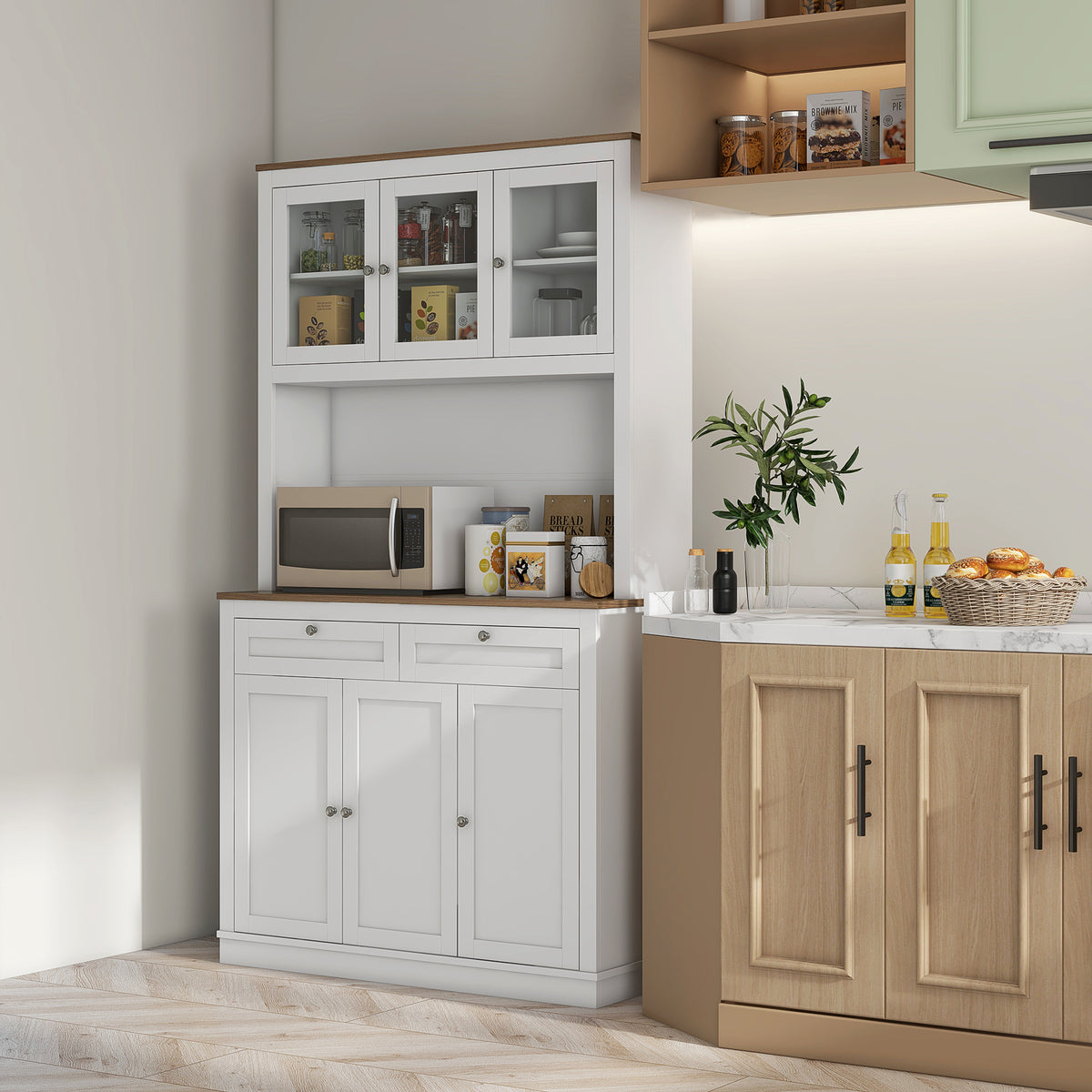 Pantry Cabinet with Microwave Space – 39"W x 71"H, White