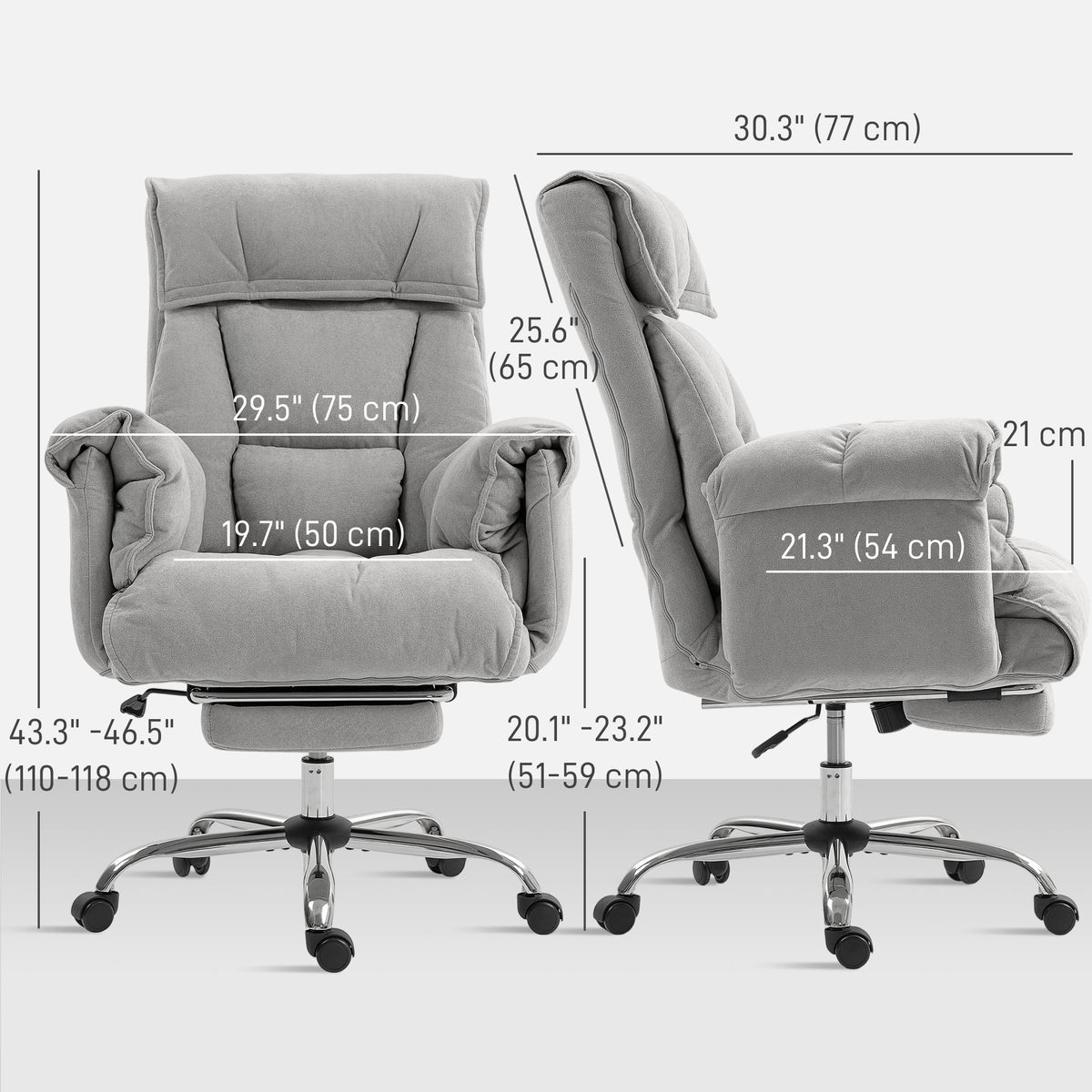 High Back Office Chair, Reclining Desk Chair with Footrest, Swivel Base, Light Grey
