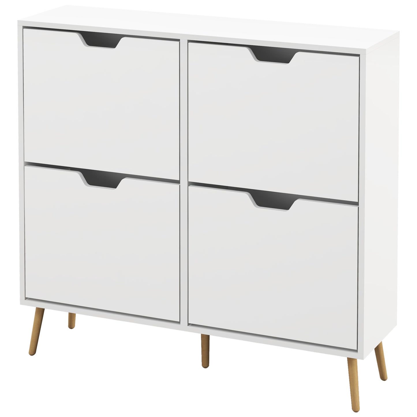 HOMCOM White Shoe Cabinet: 4 Flip Drawers, Adjustable Shelves, 16 Pairs
