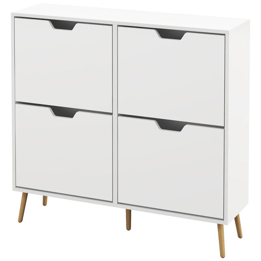 HOMCOM White Shoe Cabinet: 4 Flip Drawers, Adjustable Shelves, 16 Pairs
